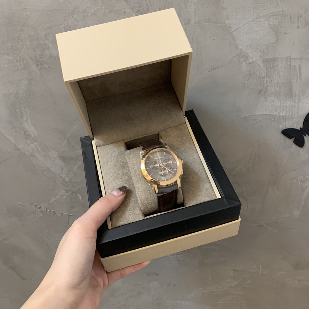 Burberry 英倫經典格紋 三眼 皮革錶帶手錶