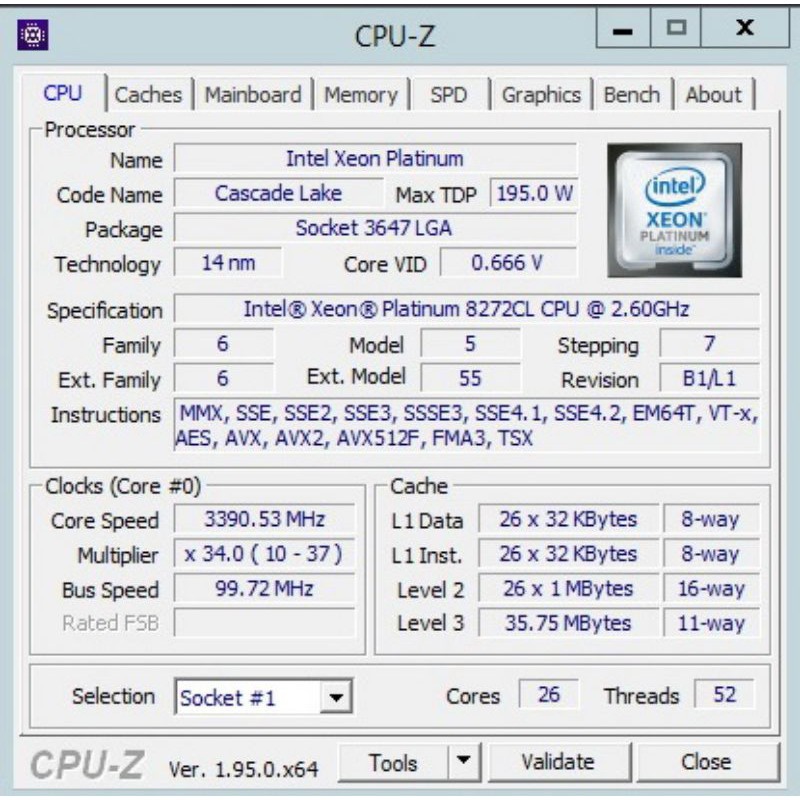 Intel Xeon Platinum (白金級) 8272CL 2.6GHz 26Core 正式版 伺服器CPU