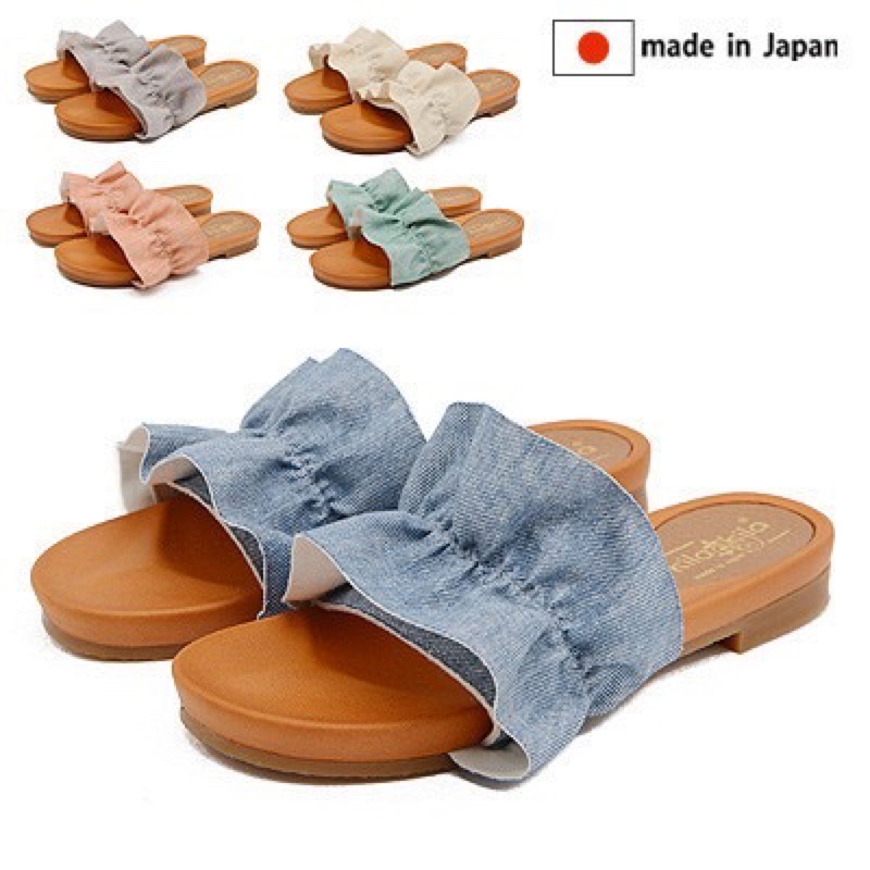 日本製 kilakila 氣質荷葉邊 牛仔布 涼拖鞋 LL現貨
