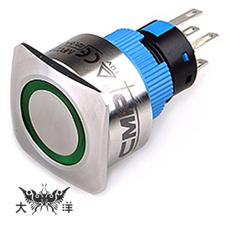 22mm 不鏽鋼金屬方邊框平面環形燈有段開關 DC12V DC24V AC110V SHF2201B 機器設備