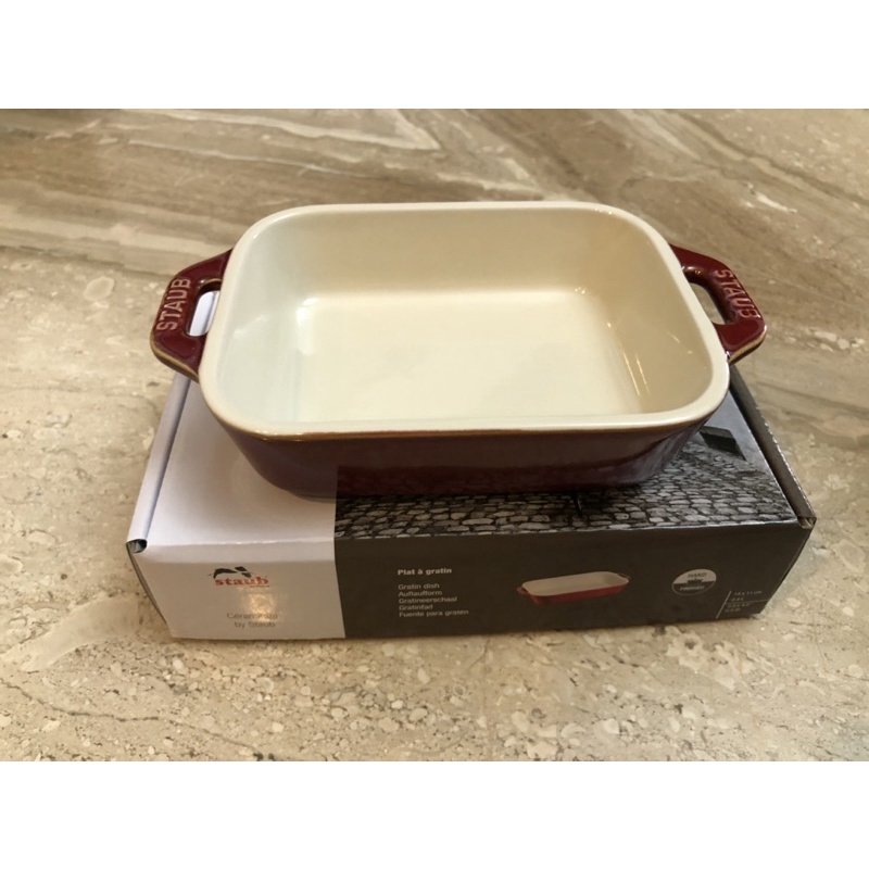 【法國Staub】原廠 長方型陶瓷烤盤14x11cm-0.4L古銅色