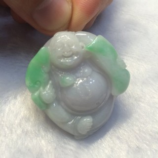 天然緬甸玉A貨-翡翠-白底青 彌勒佛玉墜