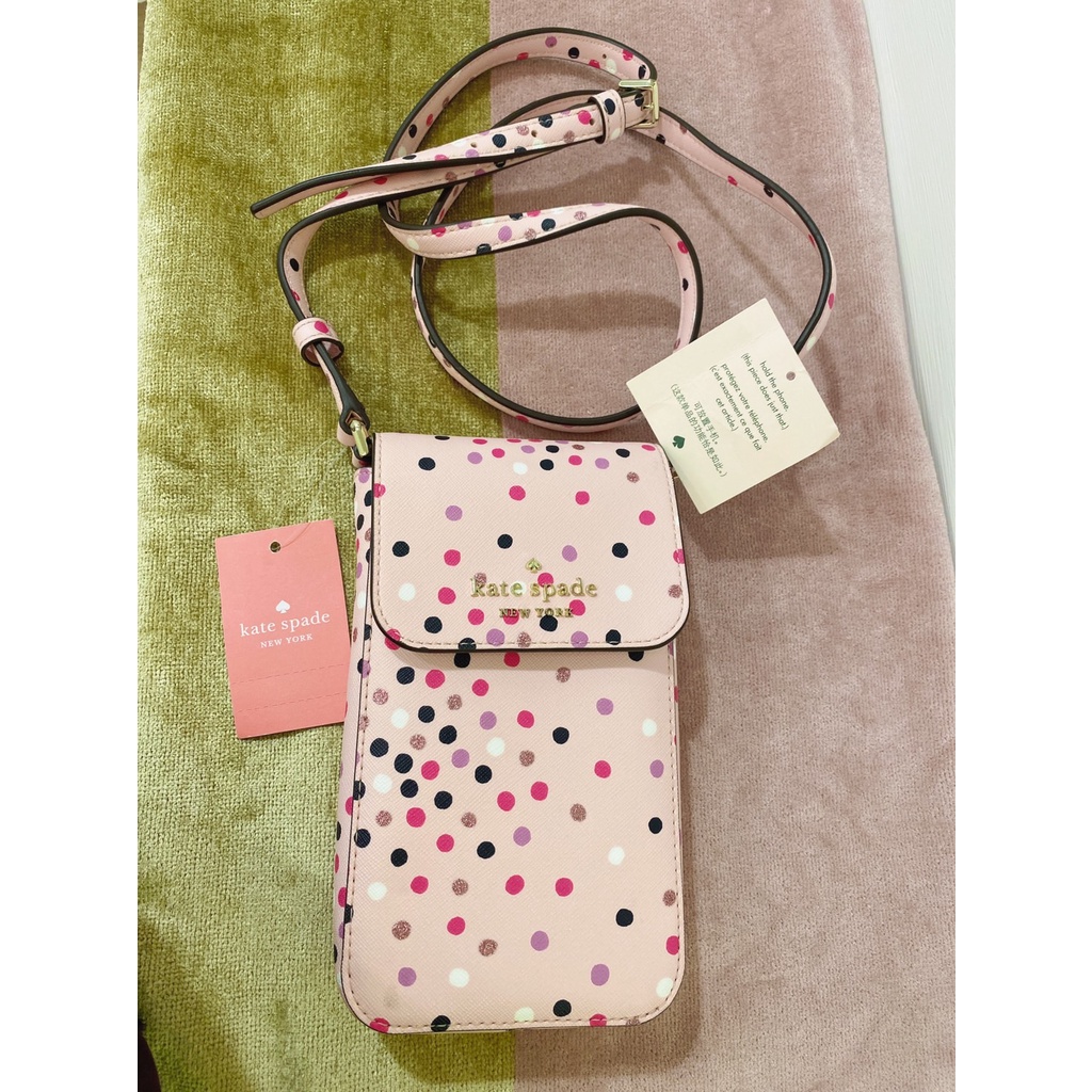 【Kate spade】粉色掀蓋手機包 斜背包