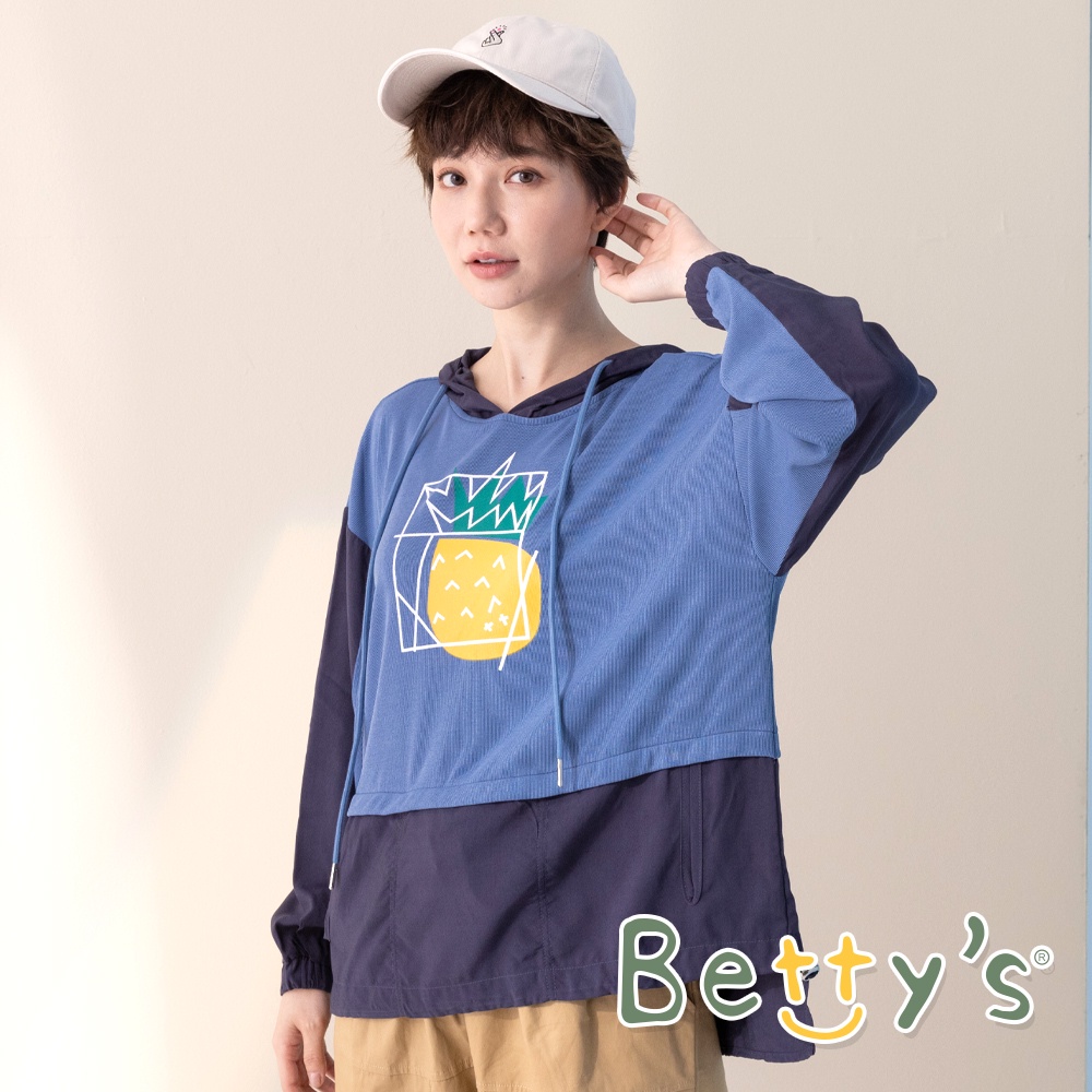 betty’s貝蒂思(11)鳳梨印花拼布連帽T-shirt (深藍)