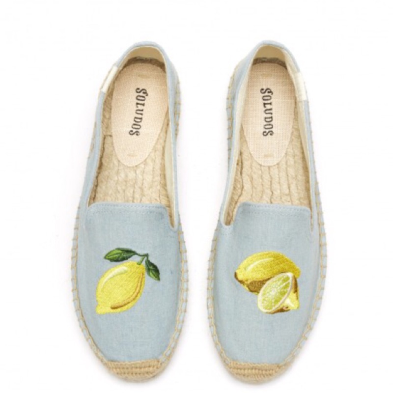 特價 Soludos 檸檬草編鞋 LEMON EMBROIDERED PLATFORM SMOKING SLIPPER