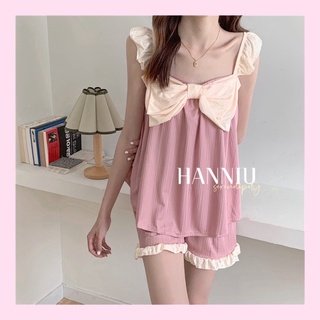 Hanniu居家睡衣｜韓系歐膩🇰🇷蝴蝶結造型荷葉邊兩件式睡衣套裝、居家睡衣