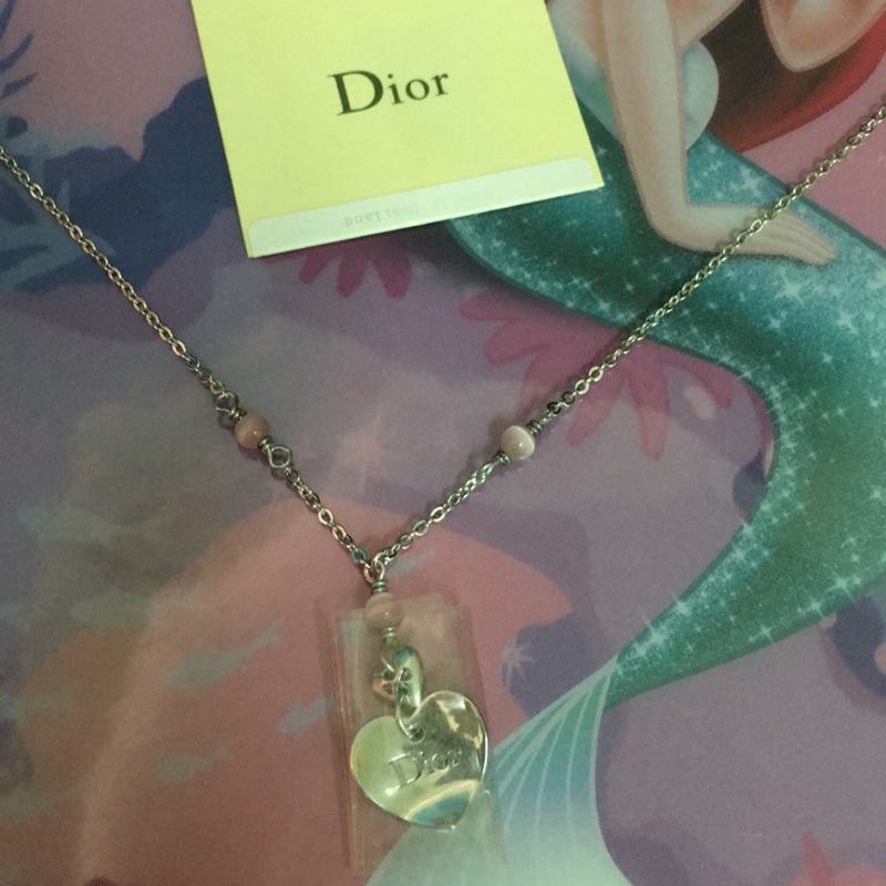 Dior 迪奧 愛心Dior字樣粉色珠項鍊