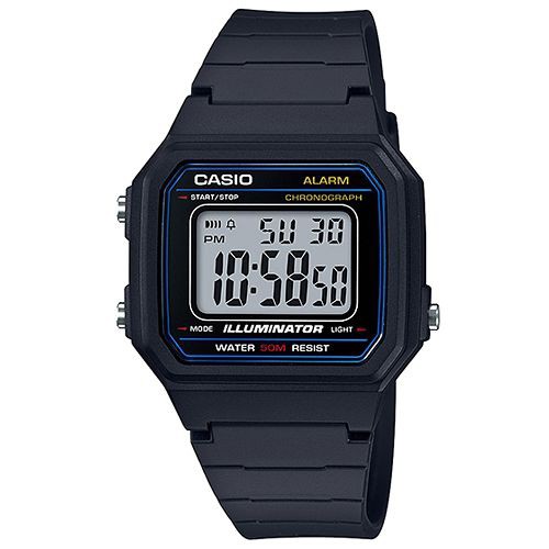 【CASIO】方形機能性設計感電子錶-黑面(W-217H-1A)正版宏崑公司貨