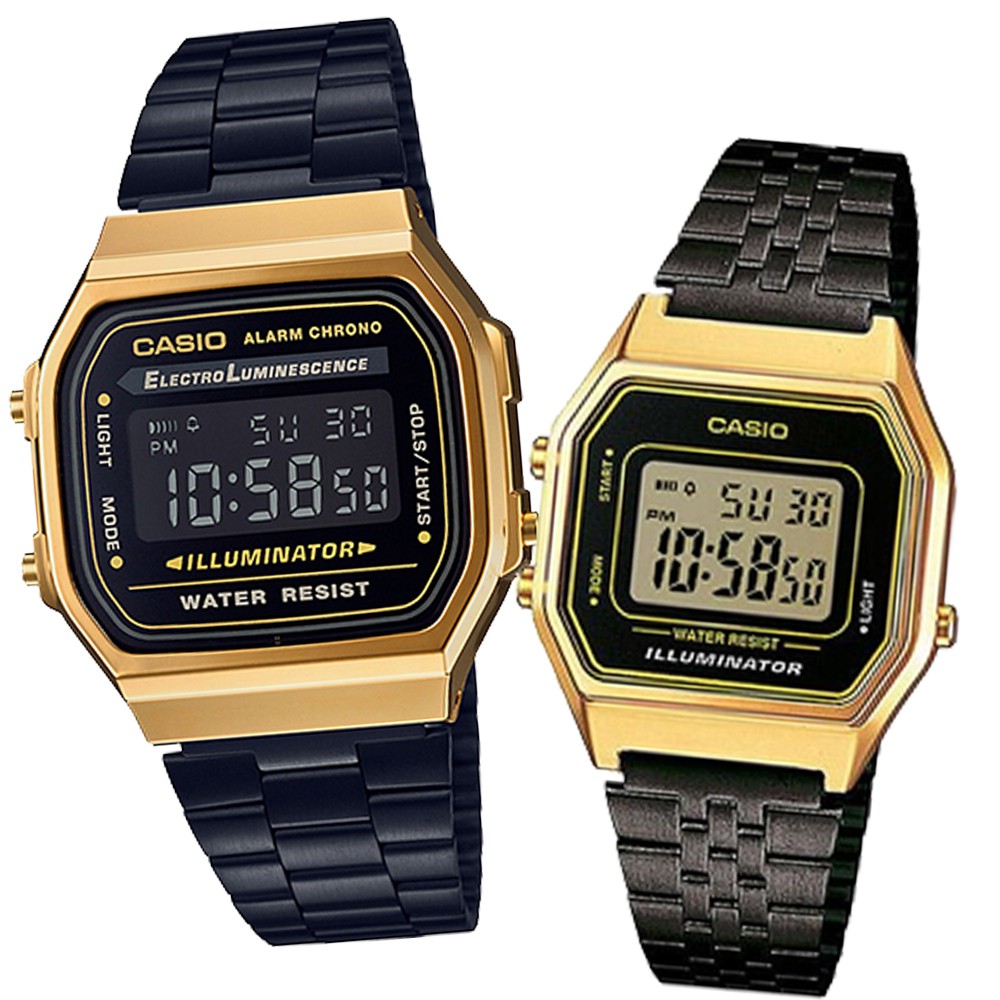 【CASIO】奢華金典對錶-黑X金(A-168WEGB-1B+LA-680WEGB-1A)正版宏崑公司貨