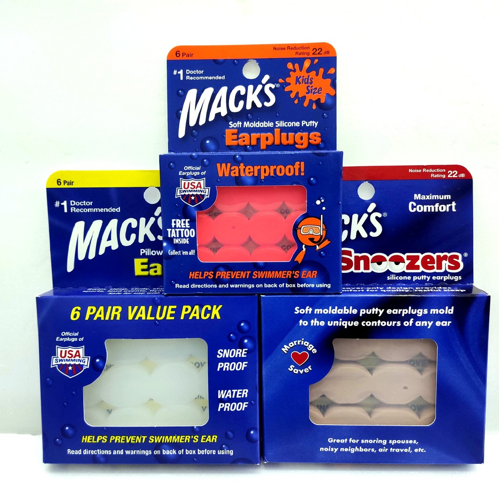 Mack's Pillow Soft Silicone Earplugs 成人 兒童 矽膠黏土耳塞 6對附盒 macks