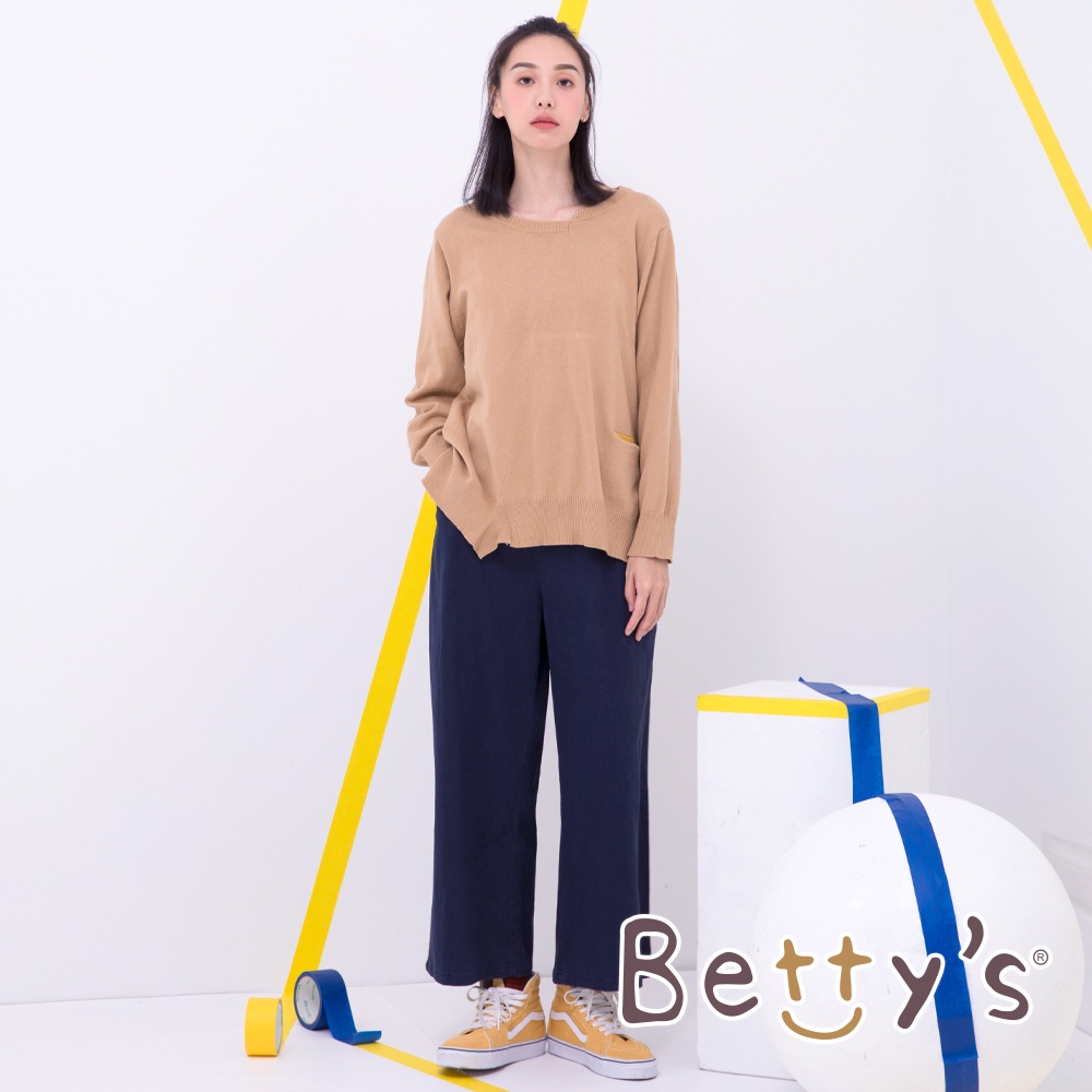 betty’s貝蒂思(05)側邊壓飾休閒寬褲(深藍)