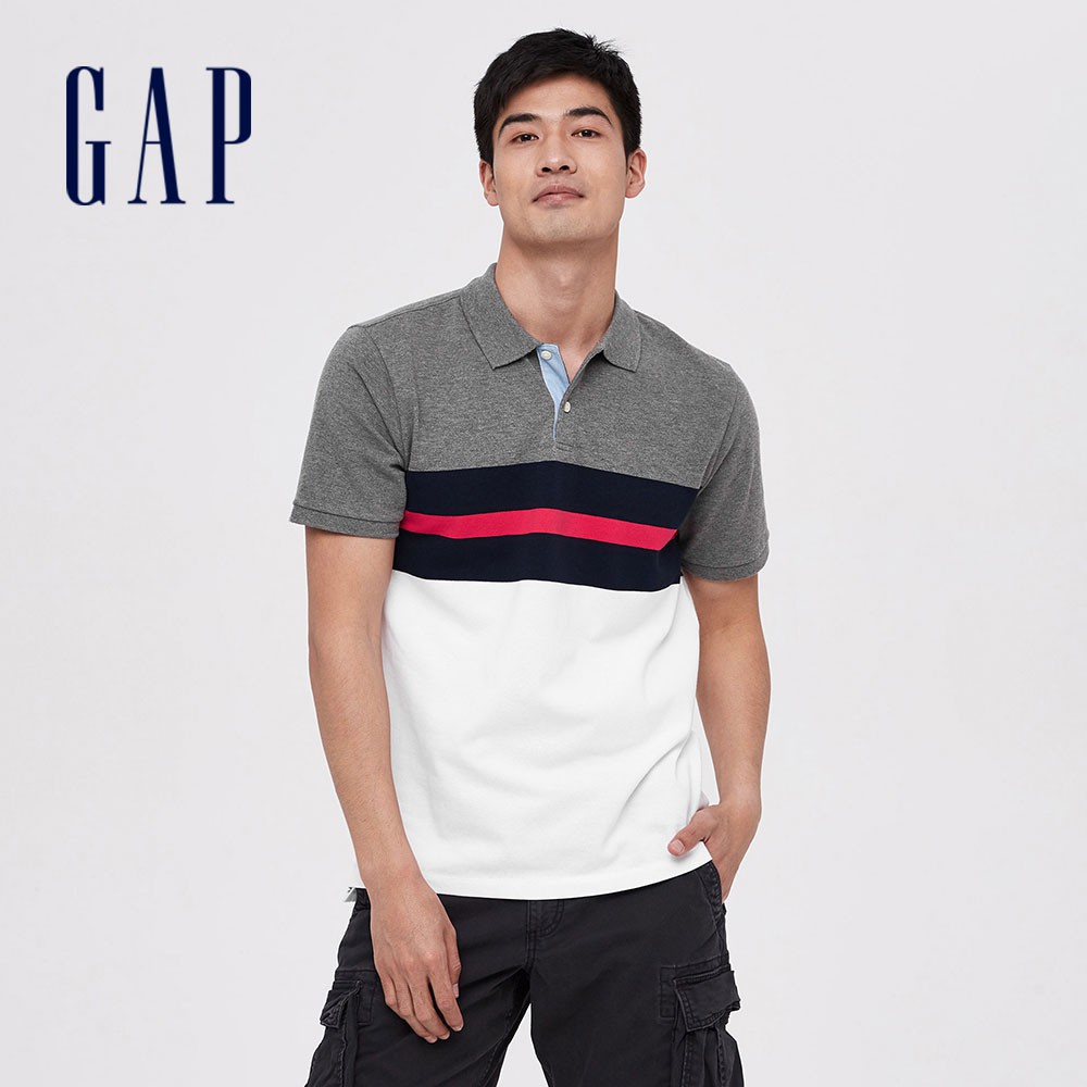 Gap 男裝 棉質條紋設計短袖POLO衫-新純白條紋(532548)