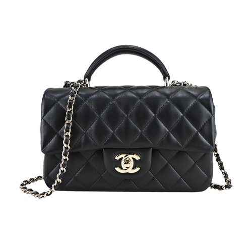 【全新真品】CHANEL 經典 MINI FLAP BAG HANDLE 小牛皮兩用包(黑色)｜JS Maxx官方旗艦館