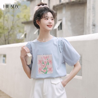甜美印花短袖t恤女寬鬆韓版夏季新款小清新時尚花邊圓領上衣