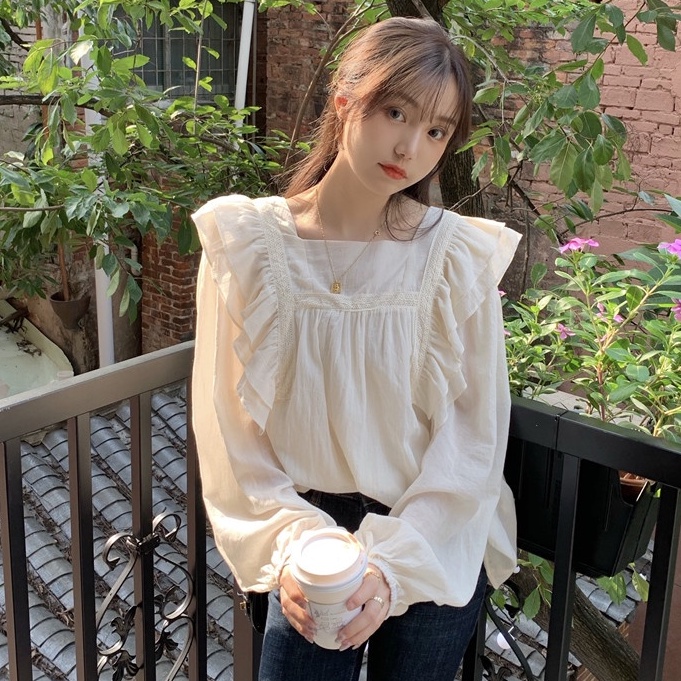 現貨出清【森林兔】日系襯衫方領日系衣服長袖襯衫日系女裝軟妹日系女生衣服森林系冬天衣服冬季衣服