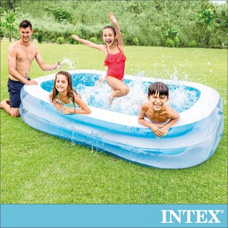 【INTEX】長方型藍色透明游泳池/泳池/戲水池 262x175X56cm(770L) 15120051(56483N)