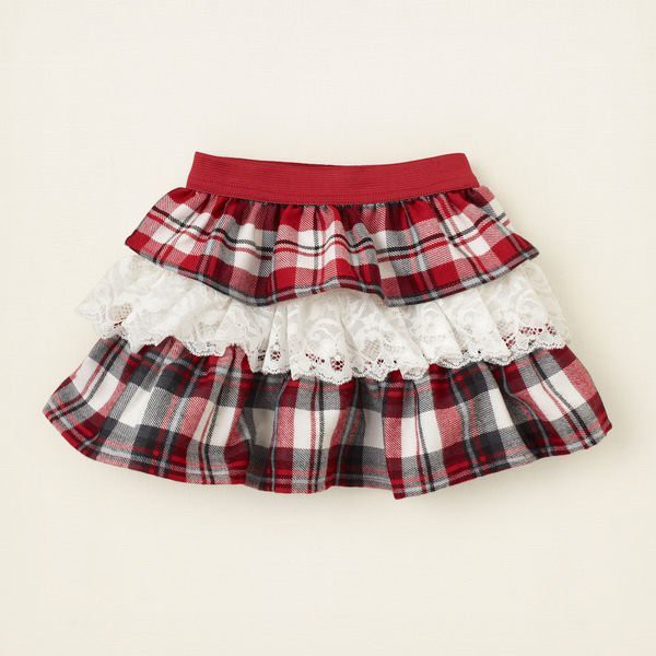☆Elf Baby☆(TCP)The Children's Place 紅色蘇格蘭蛋糕蕾絲針織花邊格子造型短裙 小裙子