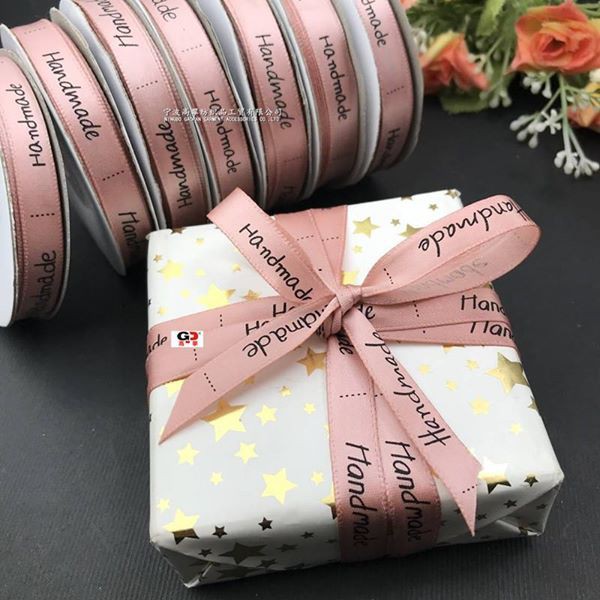 【現貨】🍊烘焙包裝粉色handmade手工絲帶1cm寬22m長彩帶DIY緞帶蛋糕盒配飾