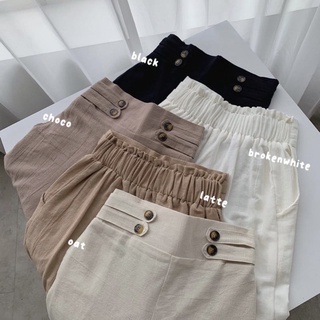 Boutique Pants 裙褲高腰亞麻 DOUBLE BUTTON 長褲女長褲當代