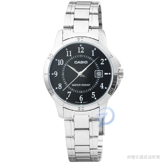 【柒號本舖】CASIO 卡西歐簡約石英鋼帶女錶-黑 / LTP-V004D-1B (原廠公司貨全配盒裝)