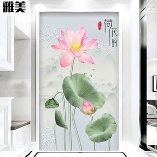 新中式玄關背景墻壁紙入戶過道走廊荷葉裝飾畫無縫墻布8d壁畫墻紙簡約藍元素 蝦皮購物