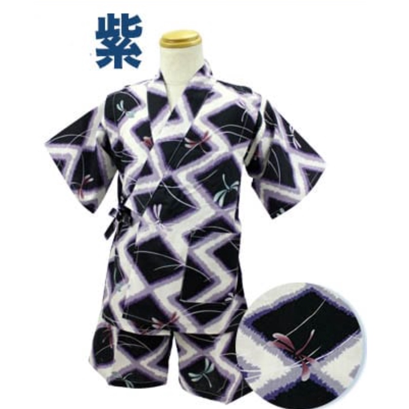 PinkLoveJapan~日本購回~限量蜻蜓格紋紫色甚平/浴衣100%竹節棉紗90CM 多款任選| 蝦皮購物