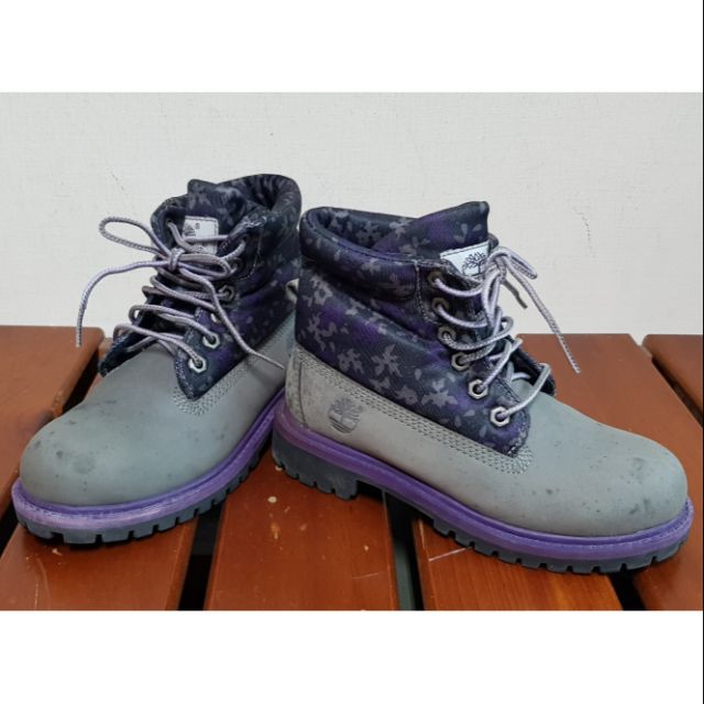 Timberland中童 紫色印花反折靴/尺寸JP 19