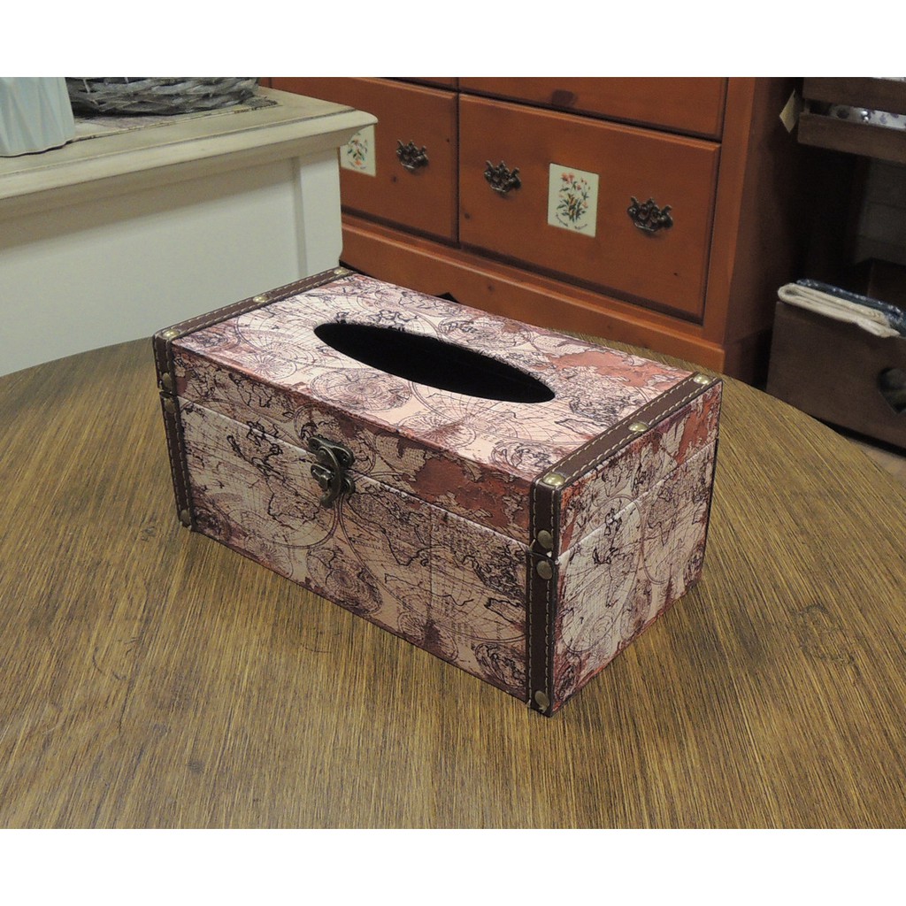 仿舊工業風面紙盒套 古地圖面紙盒 古航海地圖圖案面紙盒 抽取式衛生紙收納盒 LOFT長方型面紙盒 面紙套