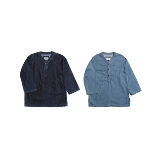 { POISON } LESS DENIM PULLOVER BASEBALL JERSEY 丹寧後製處理七分棒球衫