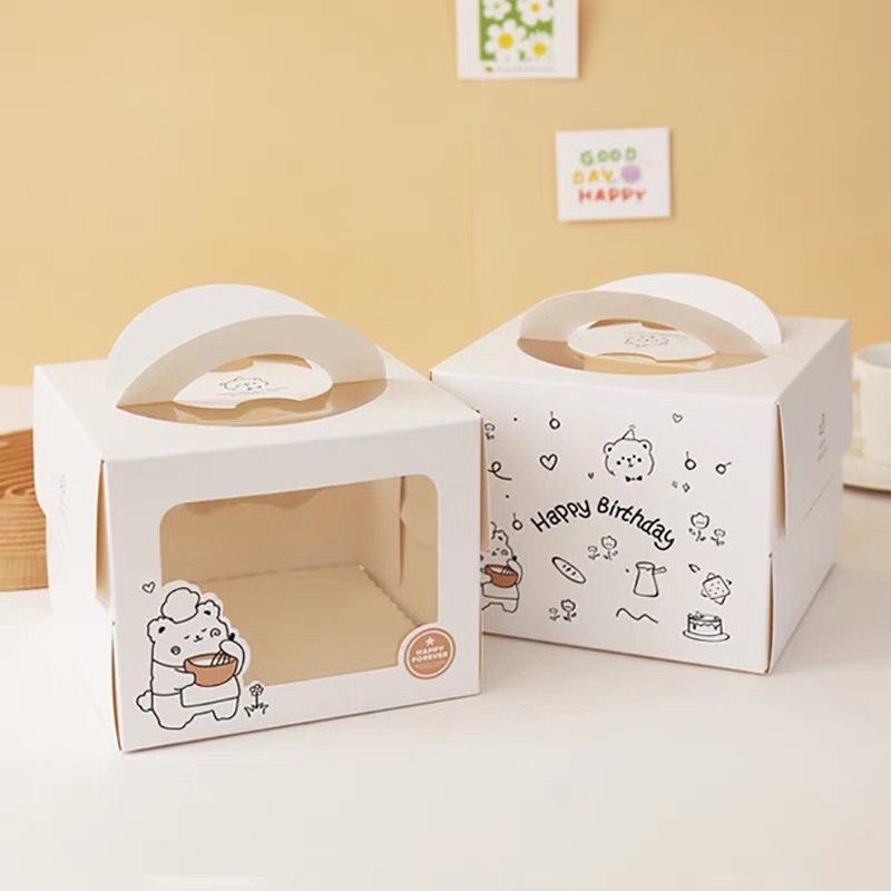 「現貨」韓式小白熊巴斯克/海綿蛋糕/磅蛋糕/生日蛋糕盒 甜點包裝 西點包裝 禮物包裝