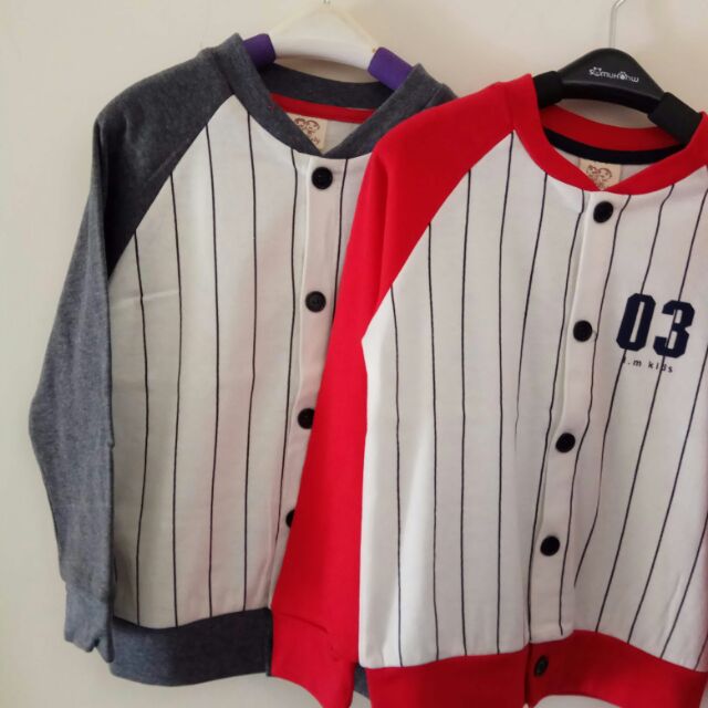 韓版 全新 現貨出清 條紋棉質棒球拼接袖外套