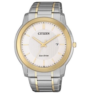 CITIZEN 星辰 AW1216-86A 簡約雙色光動能紳士腕錶 /金+銀 42mm
