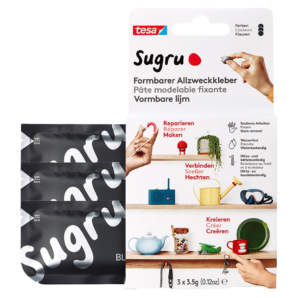 【德國Louis】Tesa Sugru 可塑形多用途粘合劑 三件裝 黑色塑型矽膠可固化膠水固體膠超級黏土10051472