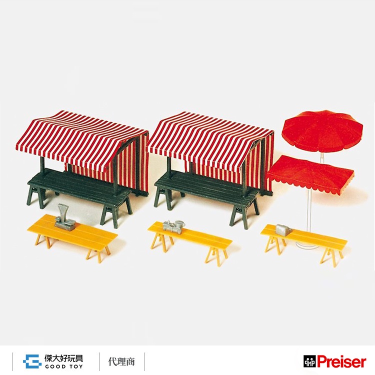 Preiser 17500 (HO)人偶 市場攤位配備 Kit (未上色 需組裝)