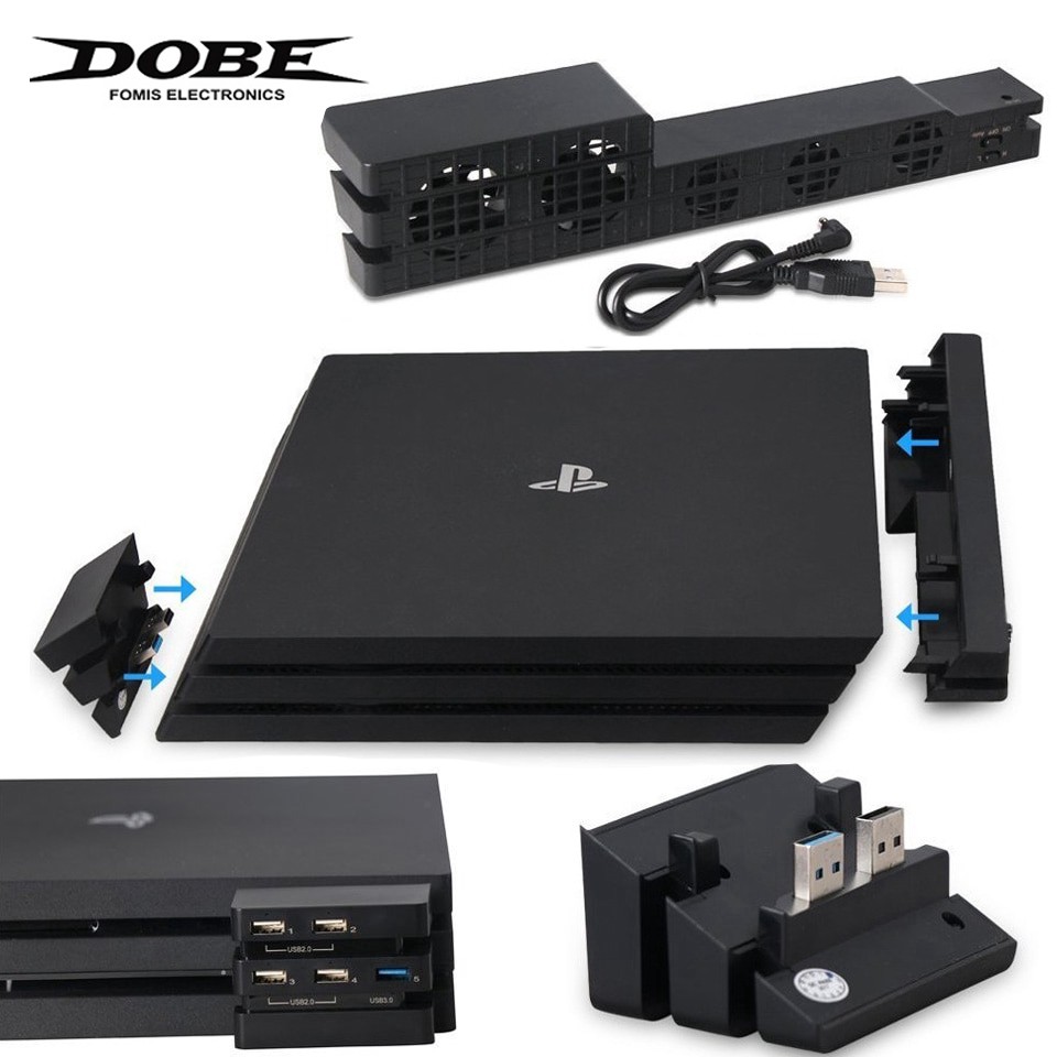 Dobe 2in1 Turbo Cooler 5 端口高速 USB HUB 適用於 PS4 Pro Sensor 溫控冷