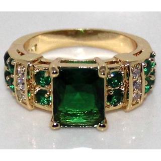 女士奢華18K鍍金綠色祖母綠鑽石戒指