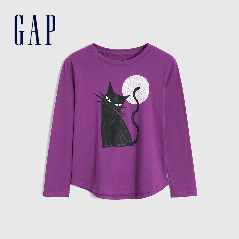 Gap 女童裝 純棉互動趣味長袖T恤-紫色(429504)