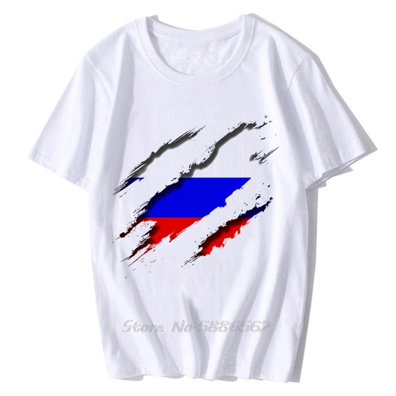 3d Vision 俄羅斯國旗內撕 T 恤男士夏季新款白色短袖男士休閒