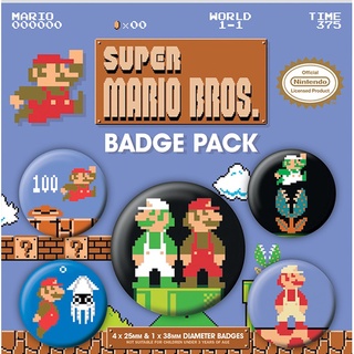 瑪利歐兄弟 Super Mario Bros(懷舊像素) 英國進口徽章組