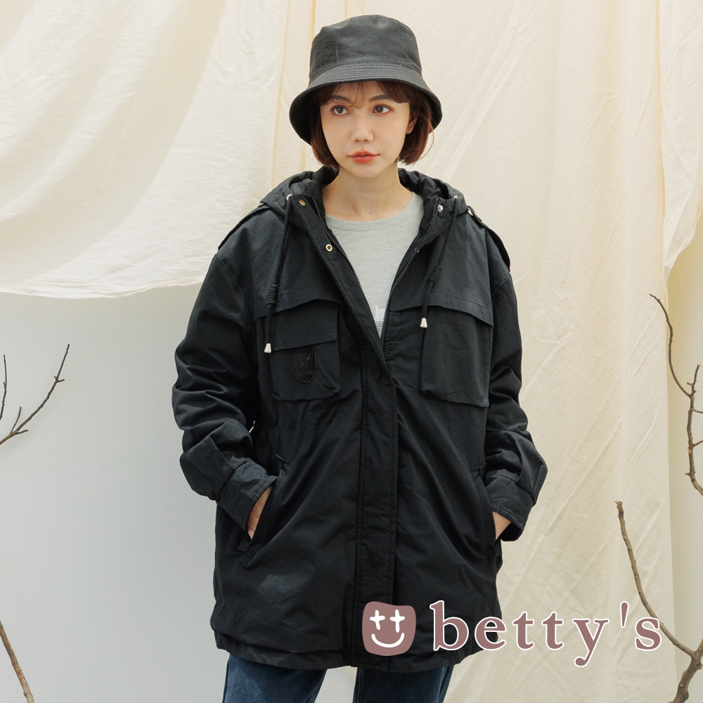 betty’s貝蒂思(15)內刷毛連帽工裝外套(黑色)