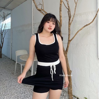 Want-Meow招財貓旺鋪/臺灣出貨/95公斤可穿/兩件套/免穿內衣撞色背心+褲裙/套裝/中大尺碼套裝/大碼套裝