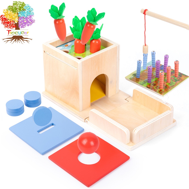 【樹年】蒙氏早教新功能智力盒多孔認知玩具拔蘿蔔捉蟲投幣盒目標盒
