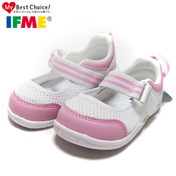 【官方授權】/日本IFME兒童透氣網布機能鞋★內附一組鞋墊可替換★粉白