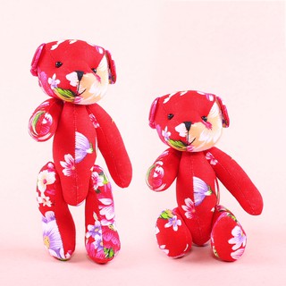 客家大紅花布小熊 婚禮小物 手工製作 臺灣文創 小熊家族 絨毛玩偶專賣店