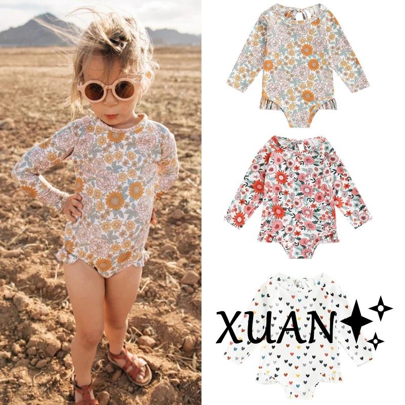 Xuan♥兒童泳衣 女童泳衣 寶寶泳衣 嬰兒 幼兒泳衣 小朋友泳衣 2022 北歐風格 碎花長袖 防曬 防寒 溫泉泳衣