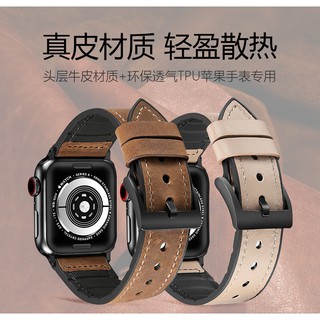蘋果手錶6代真皮apple watch serises5表帶瘋馬皮iwatch4se表帶矽膠貼皮40mm/44mm表帶