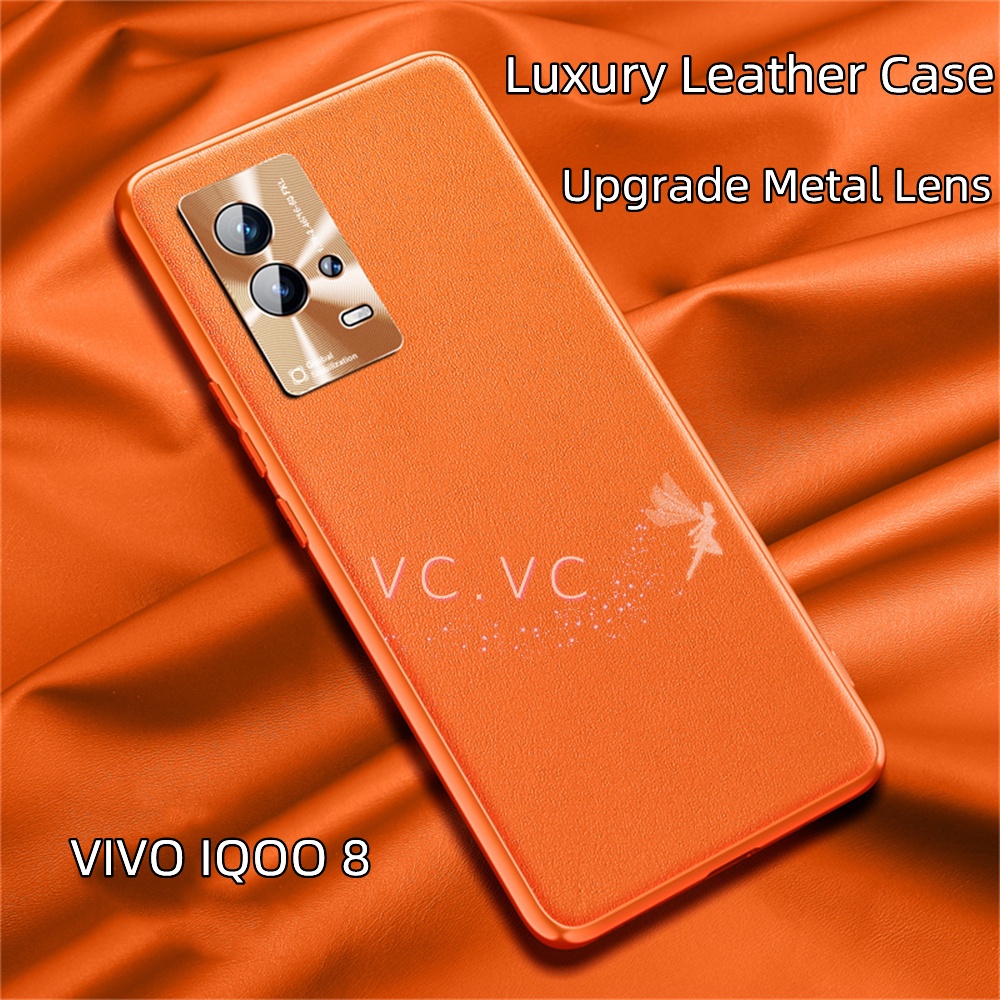Vivo IQOO 8 Pro iqoo8 iqoo8pro 保護套豪華皮革金屬鏡片全面保護後蓋