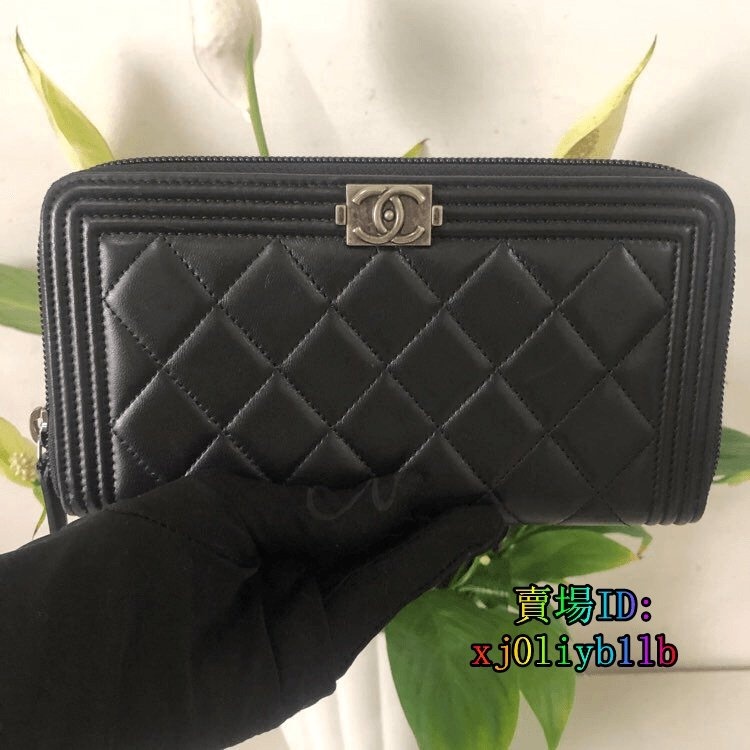 正品全球代購二手CHANEL 香奈兒 boy A80288 復古 金/銀扣 荔枝紋 羊皮 拉鍊長夾 錢包 皮夾 現貨