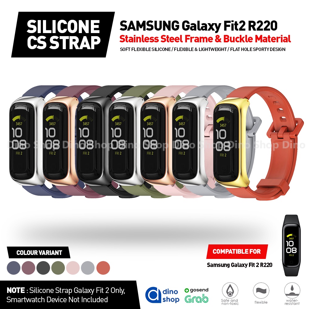 SAMSUNG 矽膠錶帶錶帶三星 Galaxy Fit2 FIT 2 R220 不銹鋼框架