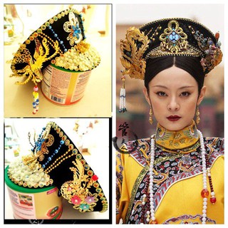 🌹手舞足蹈舞蹈用品🌹古裝帽/清朝皇后帽/太后花鈿帽-金色$1800元